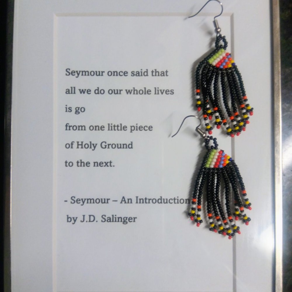 Seed Bead Dangly Black & Multicolored Statement Earrings NEW